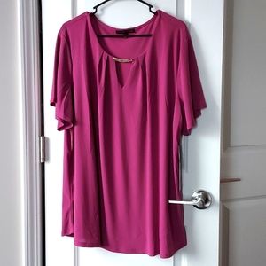 Always Indigo short sleeve top/blouse w/decorative gold tone metal 3x